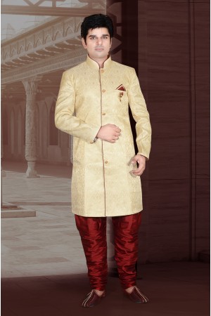 Designer Gold Maroon Indo Western Sherwani